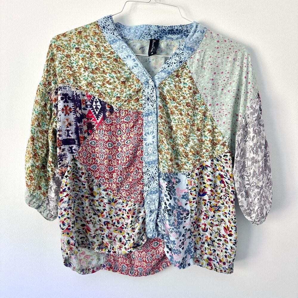 Sacred Threads Vibrant bohemian patchwork festival blouse Medium